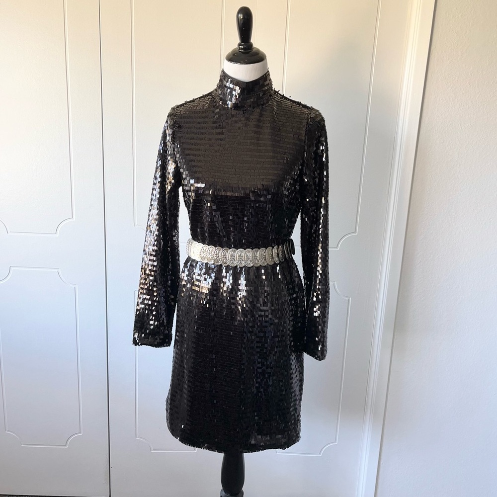 Who What Wear Black Sequined Mini Party Dress